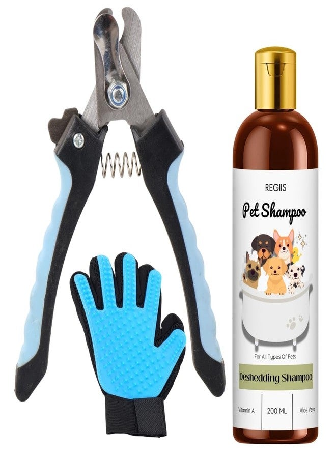 مجموعة ريجيس للعناية بالحيوانات الأليفة مع شامبو لإزالة الشعر الزائد 200 مل وقفاز للعناية، مجموعة احترافية لإزالة شعر الكلاب والقطط مع الصبار وفيتامين أ (عبوة من 3 قطع) - Image 1